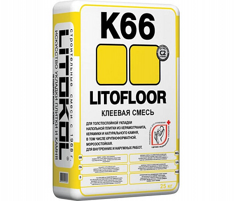 Клеевая смесь для толстослойной укладки LITOFLOOR K66 (25кг) Серый